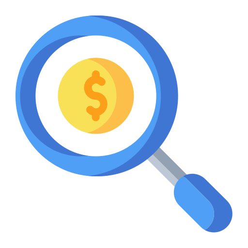 Magnifying glass over a dollar sign